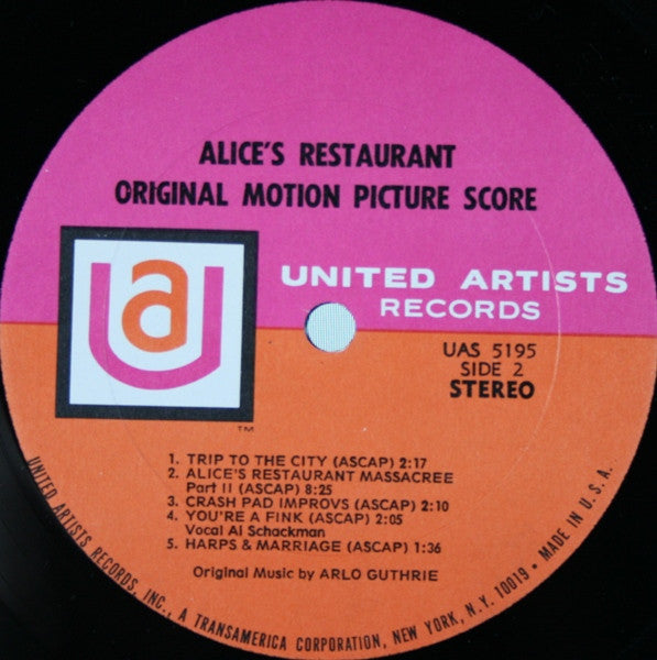Arlo Guthrie, Garry Sherman : Alice's Restaurant (Original Motion Picture Score) (LP, Album)