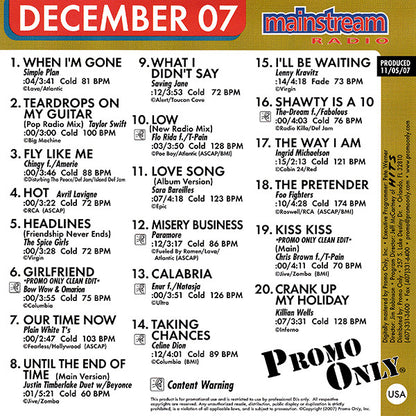Various : Promo Only Mainstream Radio: December 07 (CD, Comp, Promo)