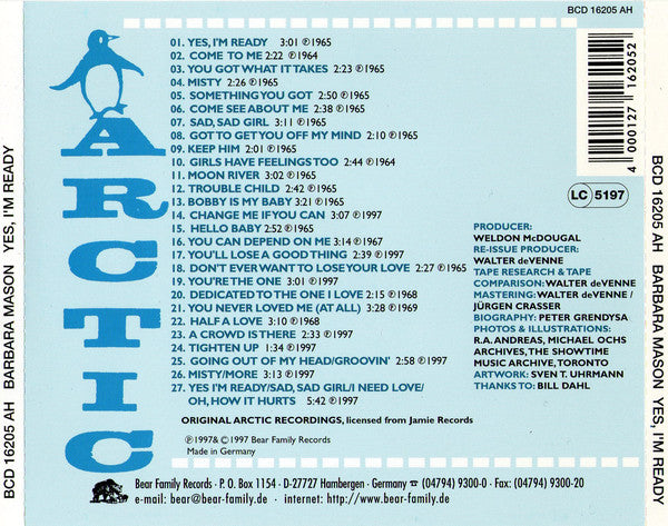 Barbara Mason : Yes, I'm Ready (CD, Album, Comp, RE, RM)