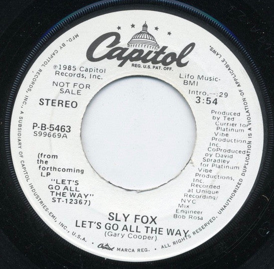 Sly Fox : Let's Go All The Way (7", Promo)