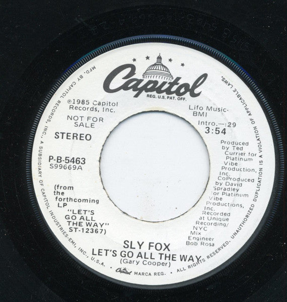 Sly Fox : Let's Go All The Way (7", Promo)