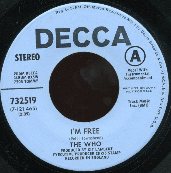 The Who : I'm Free (7", Single, Promo)