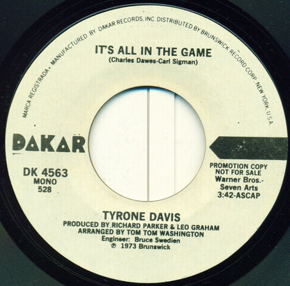 Tyrone Davis : It's All In The Game (7", Promo, Styrene)