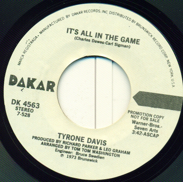 Tyrone Davis : It's All In The Game (7", Promo, Styrene)