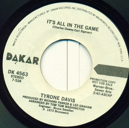 Tyrone Davis : It's All In The Game (7", Promo, Styrene)