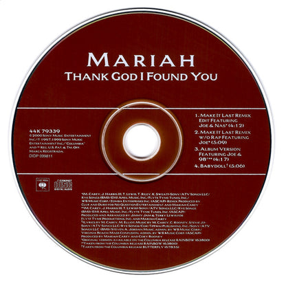 Mariah Carey Featuring Remix Versions With Nas And Joe : Thank God I Found You (CD, Maxi, Pit)