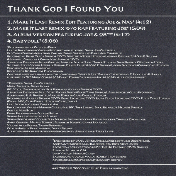 Mariah Carey Featuring Remix Versions With Nas And Joe : Thank God I Found You (CD, Maxi, Pit)