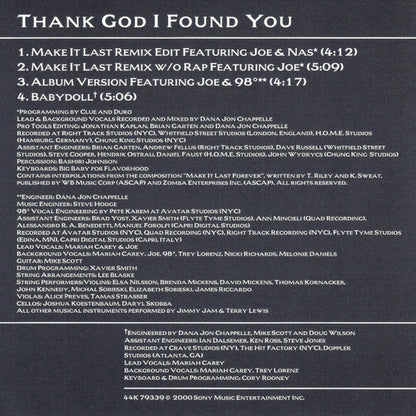 Mariah Carey Featuring Remix Versions With Nas And Joe : Thank God I Found You (CD, Maxi, Pit)