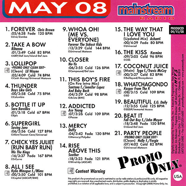 Various : Promo Only Mainstream Radio: May 08 (CD, Comp, Promo)