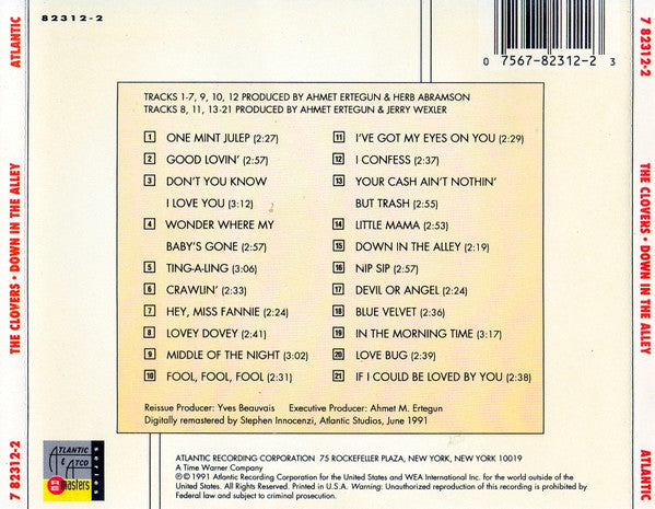 The Clovers : Down In The Alley: The Best Of The Clovers (CD, Comp, Mono, RM)