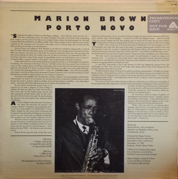Marion Brown : Porto Novo (LP, Album, Promo, RE)