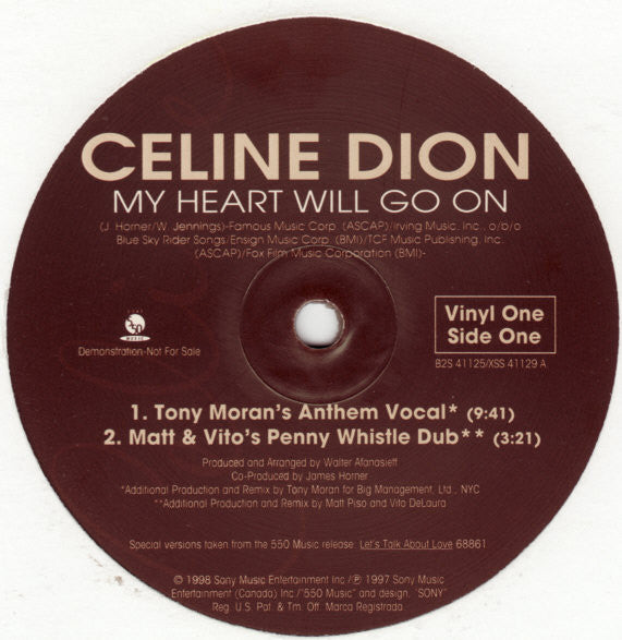 Céline Dion : My Heart Will Go On (2x12", Promo)