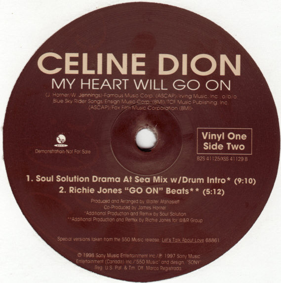 Céline Dion : My Heart Will Go On (2x12", Promo)