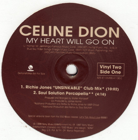 Céline Dion : My Heart Will Go On (2x12", Promo)
