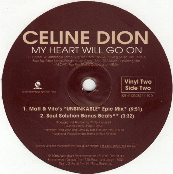 Céline Dion : My Heart Will Go On (2x12", Promo)