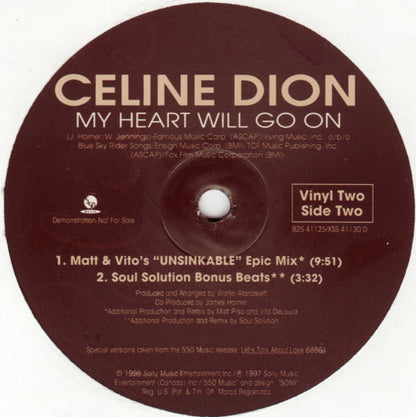 Céline Dion : My Heart Will Go On (2x12", Promo)