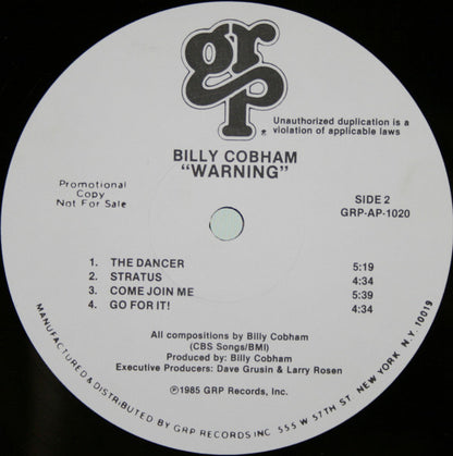 Billy Cobham : Warning (LP, Album, Promo)