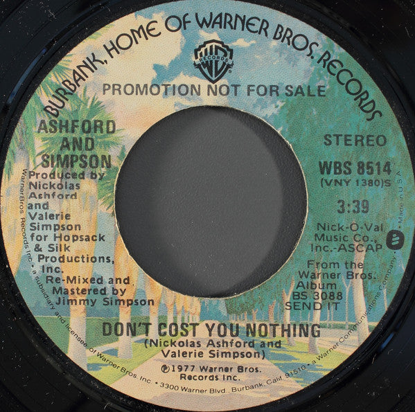 Ashford & Simpson : Don't Cost You Nothing (7", Single, Mono, Promo)