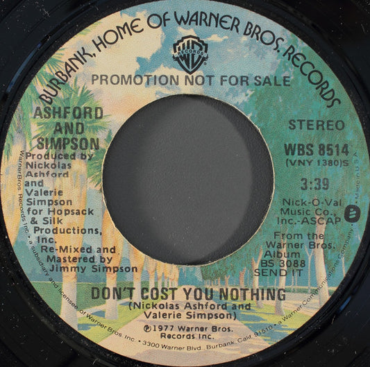 Ashford & Simpson : Don't Cost You Nothing (7", Single, Mono, Promo)
