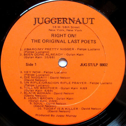 The Last Poets : Right On! (Original Soundtrack) (LP, Album)