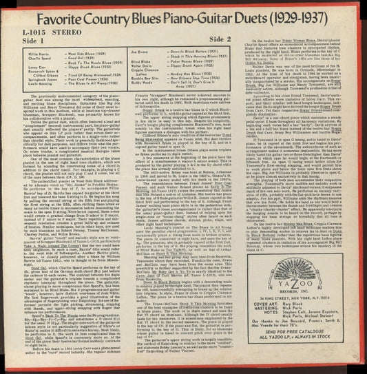 Various : Favorite Country Blues Guitar-Piano Duets (1929-1937) (LP, Comp, Bla)