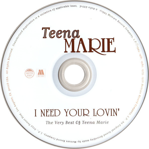 Teena Marie : I Need Your Lovin': The Very Best Of Teena Marie (CD, Comp)