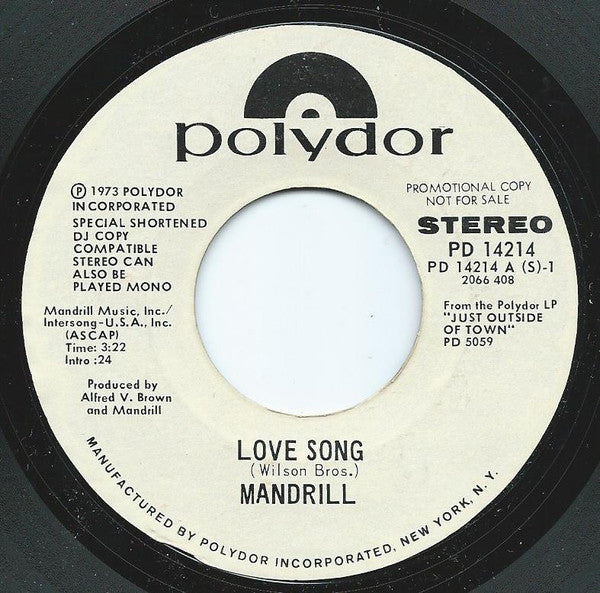 Mandrill : Love Song (7", Promo, Styrene)