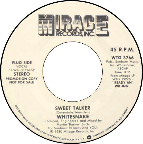 Whitesnake : Sweet Talker (7", Single, Promo)