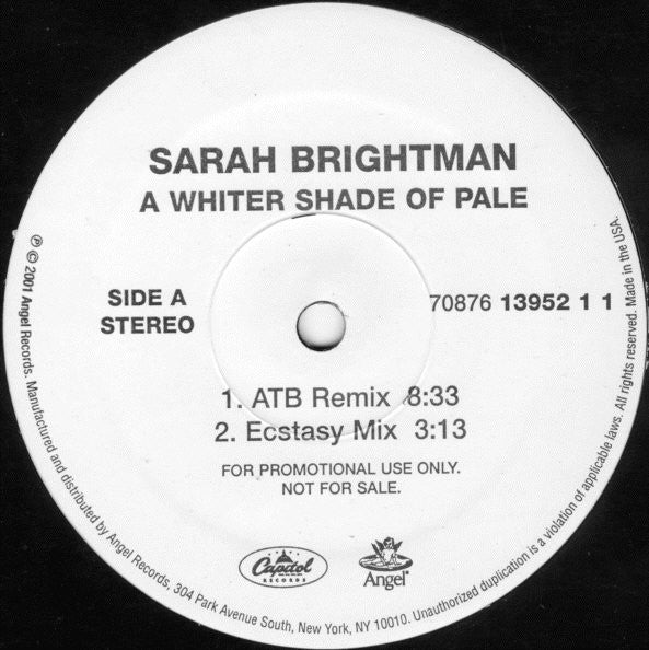 Sarah Brightman : A Whiter Shade Of Pale (12", Promo)
