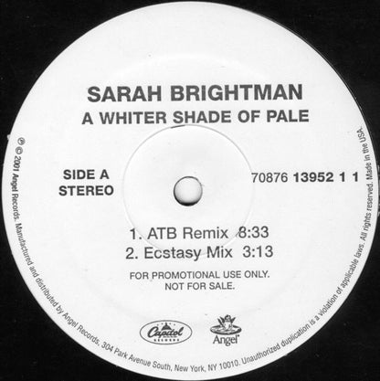 Sarah Brightman : A Whiter Shade Of Pale (12", Promo)