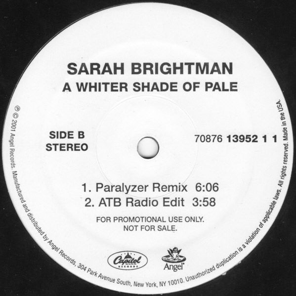 Sarah Brightman : A Whiter Shade Of Pale (12", Promo)