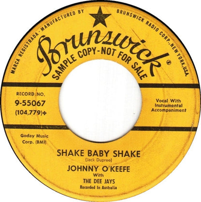 Johnny O'Keefe With The Dee Jays : Shake Baby Shake / Real Wild Child (7", Promo)