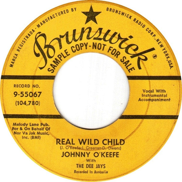 Johnny O'Keefe With The Dee Jays : Shake Baby Shake / Real Wild Child (7", Promo)