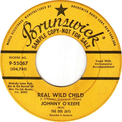 Johnny O'Keefe With The Dee Jays : Shake Baby Shake / Real Wild Child (7", Promo)