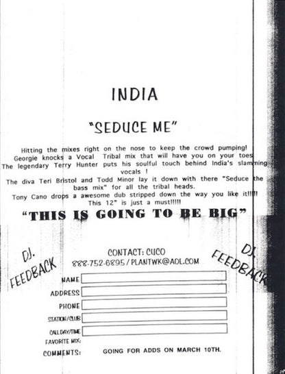 India : Seduce Me Now (12", Promo)