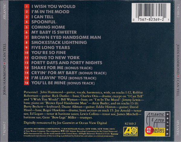 John Paul Hammond : I Can Tell (CD, Album, RE, RM)