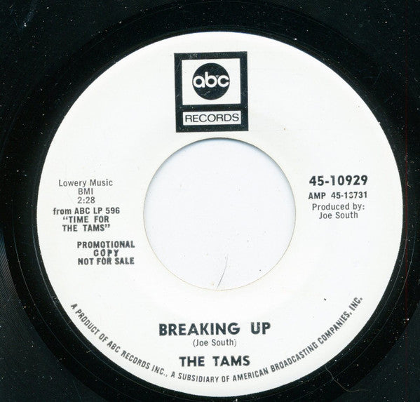 The Tams : Breaking Up / How 'Bout It (7", Single, Promo)