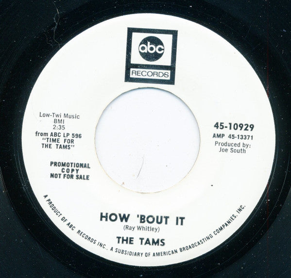 The Tams : Breaking Up / How 'Bout It (7", Single, Promo)