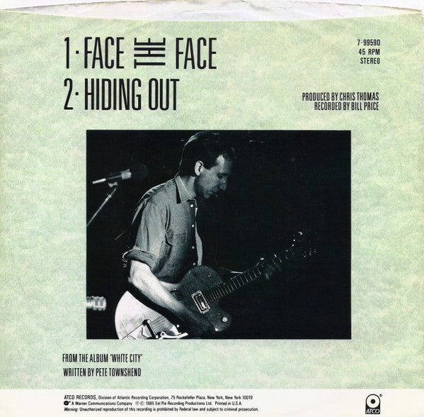Pete Townshend : Face The Face (7", Single, Promo, Edi)