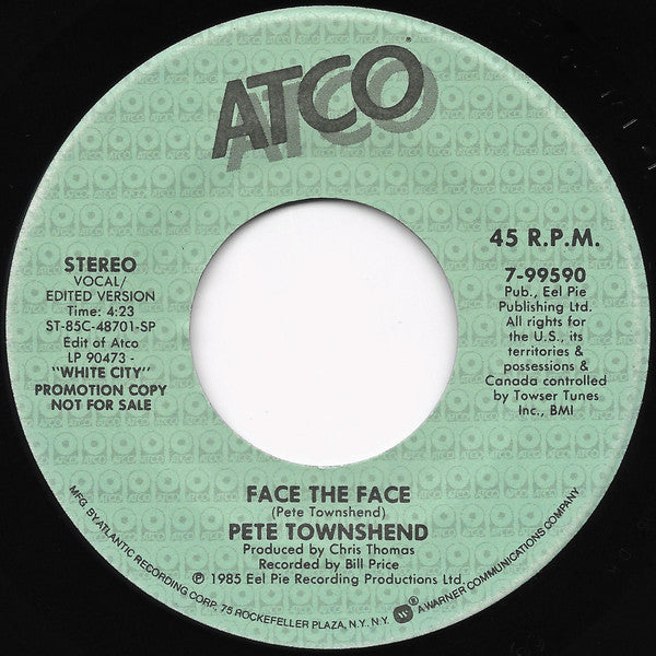 Pete Townshend : Face The Face (7", Single, Promo, Edi)