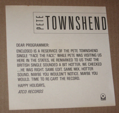 Pete Townshend : Face The Face (7", Single, Promo, Edi)
