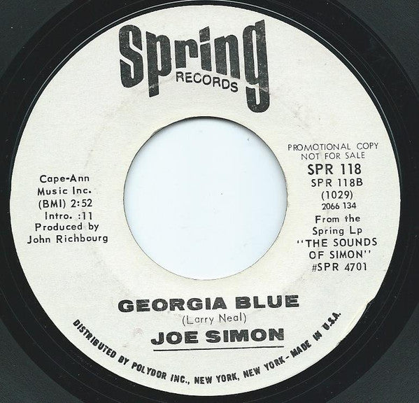 Joe Simon : All My Hard Times / Georgia Blue (7", Single, Promo, Styrene)