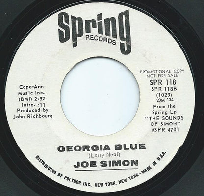 Joe Simon : All My Hard Times / Georgia Blue (7", Single, Promo, Styrene)