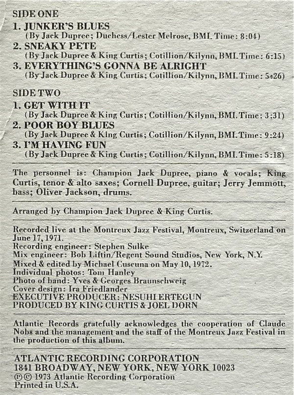 King Curtis & Champion Jack Dupree : Blues At Montreux (LP, Album, PR )
