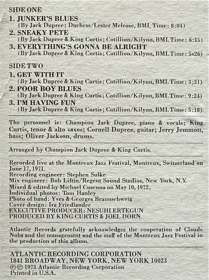 King Curtis & Champion Jack Dupree : Blues At Montreux (LP, Album, PR )