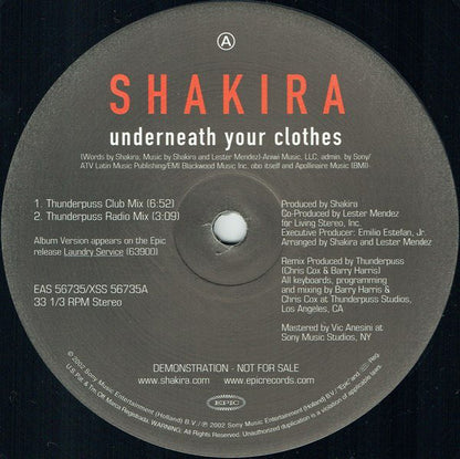 Shakira : Underneath Your Clothes (Thunderpuss Remixes) (12", Promo)