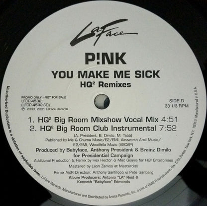 P!NK : You Make Me Sick (HQ² Remixes) (2x12", Single, Promo)