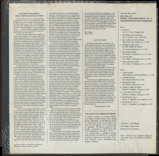 Various : Negro Religious Music Vol. 3 - Singing Preachers And Their Congregations (LP, Comp)