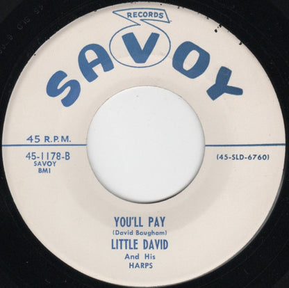 Little David & The Harps : I Won't Cry / You'll Pay (7", Promo)