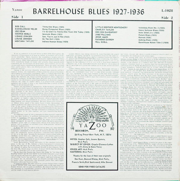 Various : Barrelhouse Blues 1927-1936 (LP, Comp, RE)